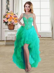 Scoop Turquoise Sleeveless Tulle Lace Up Prom Dress for Prom and Party