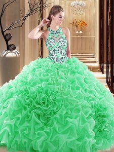 Backless Sleeveless Brush Train Embroidery and Ruffles 15 Quinceanera Dress
