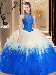 Sleeveless Lace and Appliques and Ruffles Backless Quinceanera Dresses