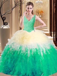 On Sale Sleeveless Lace and Appliques and Ruffles Zipper Sweet 16 Dress