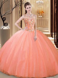 Sweetheart Sleeveless Tulle 15th Birthday Dress Embroidery Lace Up