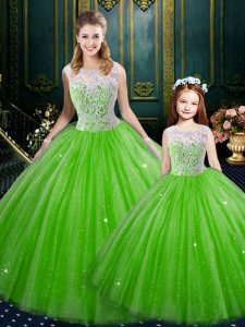 Floor Length Sweet 16 Quinceanera Dress Tulle Sleeveless Lace