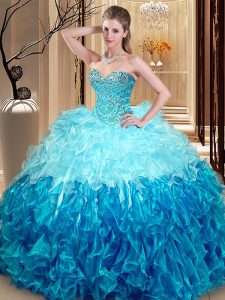 Ball Gowns 15 Quinceanera Dress Multi-color Sweetheart Organza Sleeveless Asymmetrical Lace Up