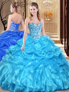 Aqua Blue Lace Up Sweet 16 Quinceanera Dress Lace and Appliques Sleeveless Floor Length