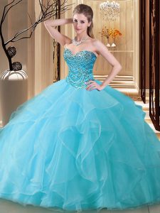 Sumptuous Floor Length Ball Gowns Sleeveless Aqua Blue Sweet 16 Dress Lace Up
