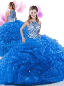 Royal Blue 15th Birthday Dress Sleeveless Court Train Zipper