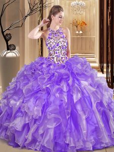 Wonderful Lavender Scoop Backless Embroidery and Ruffles Quinceanera Dresses Sleeveless