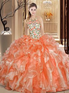 Fancy Scoop Sleeveless Backless Floor Length Embroidery and Ruffles Quinceanera Gowns