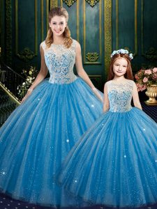 Artistic Floor Length Ball Gowns Sleeveless Baby Blue Sweet 16 Dress Lace Up