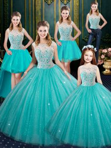Elegant Sleeveless Lace Up Floor Length Lace Quinceanera Dress