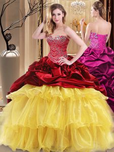 Sleeveless Organza and Taffeta Floor Length Lace Up Quinceanera Gown in Multi-color with Beading and Ruffles
