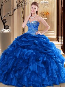 Custom Fit Floor Length Lace Up Quince Ball Gowns Royal Blue for Military Ball and Sweet 16 and Quinceanera with Beading