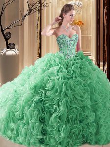 Fitting Turquoise Sweetheart Neckline Embroidery and Ruffles Quinceanera Gowns Sleeveless Lace Up