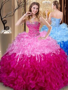 Cute Sweetheart Sleeveless Lace Up 15th Birthday Dress Multi-color Organza