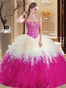 Extravagant Multi-color Lace Up Embroidery and Ruffles Ball Gown Prom Dress Sleeveless