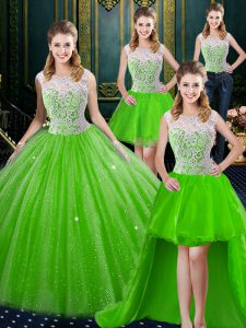 Four Piece Sleeveless Floor Length Lace Zipper Quinceanera Dress