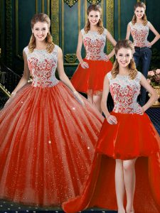 Four Piece Sleeveless Beading and Lace Zipper Ball Gown Prom Dress