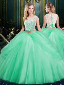 Colorful Apple Green Scoop Neckline Lace and Pick Ups Sweet 16 Dress Sleeveless Zipper