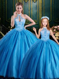 Clearance Halter Top Sleeveless Beading and Appliques Lace Up Quinceanera Dresses