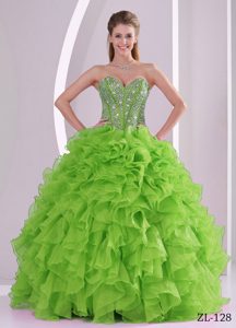 Ruffles and Boning Details Decorated Sweetheart Beaded Dress for A Quince