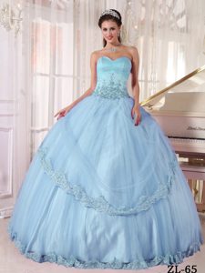 Lilac Ball Gown Sweetheart and Tulle Appliques Quinceanera Dress