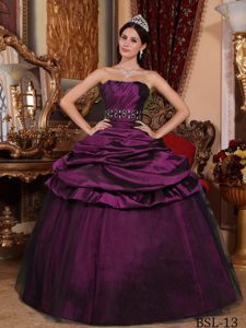 Purple Ball Gown Strapless Tulle and Beading Quinceanera Dresses