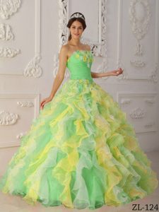 Multi-Color Strapless Organza Flowers and Ruffles Dresses for Quinceaneras