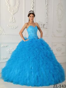 Sweetheart Satin and Organza Beading Quinceanera Dresses in Aqua Blue