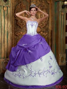 Strapless and Boning Details Embroidery Quince Dresses in Eggplant Purple