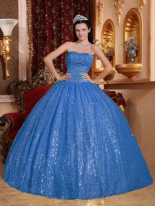 Blue Ball Gown Sweetheart Beading Quinceanera Dresses Made in Sequins