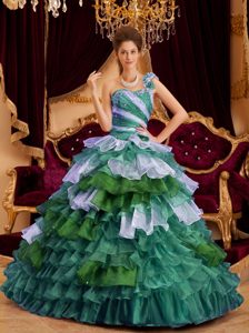 Perfect A-line One Shoulder Quinceanera Dress Embellished Layered Ruffles