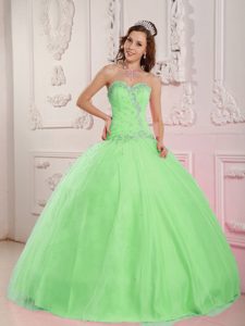 Pretty Ball Gown Sweetheart Dress for Quince with Beading and Appliques