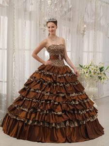 New Brown Ball Gown and Leopard Dress for Quince with Ruffles