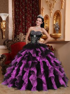 Exclusive Ball Gown Beaded and Ruffled Dresses for Quince in Organza