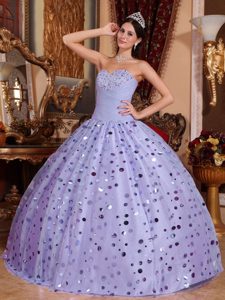 Lilac Ball Gown Sweetheart Tulle Quinceanera Dress with Sequins for Less