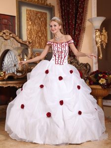 Off The Shoulder and Organza Dress for Quince with Hand Flowers
