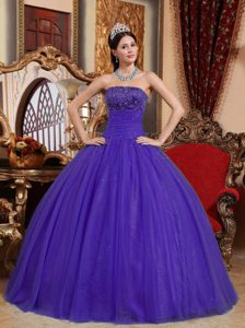 Purple Strapless Quinceanera Dress with Embroidery and Beading