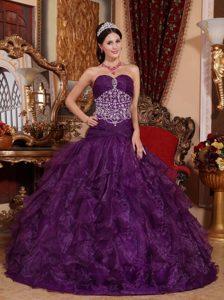 Unique A-line Sweetheart Purple Organza Quinceanera Dress with Ruffles
