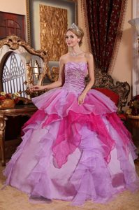 Affordable Ball Gown Sweetheart Organza Quinceanera Dress with Ruffles