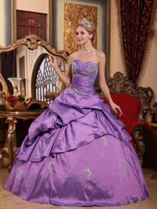 Lavender Sweetheart Appliqued Dress for Quince with Pick Ups in
