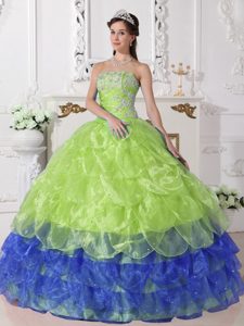 Colorful Ball Gown Strapless Organza Quinceanera Dress with Appliques