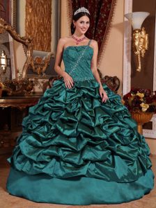 Teal Ball Gown One Shoulder Quinceanera Dresses with Pick-ups