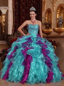 Exclusive Ball Gown Sweetheart Dress for Quince in Organza with Beading