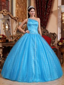 Teal Ball Gown One Shoulder Tulle and Dresses for Quince for Less