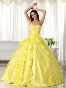 Yellow Ball Gown Sweetheart Embroidery Quinceanera Dresses in Taffeta