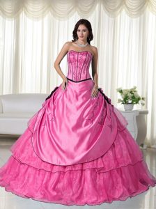 Hot Pink Strapless Organza Quinceanera Dresses with Beading Best Seller