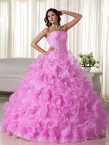 Pink Strapless Organza Appliqued Quinceanera Dress with Ruffled Layers