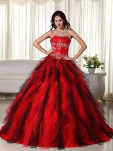 Red Ball Gown Strapless Appliqued Quinceanera Dress for Cheap