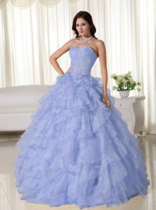 Lilac Ball Gown Organza Appliqued Quinceanera Dress with Ruffled Layers