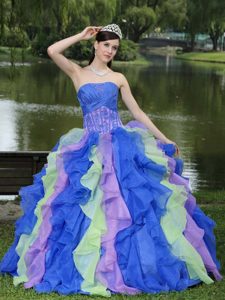 Colorful Appliqued Quinceanera Dresses in Organza with Ruffled Layers